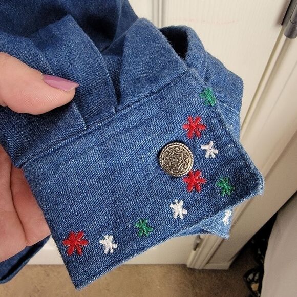 Eagle's Eye Christmas snowflake denin jeans shirt large - Picture 5 of 7